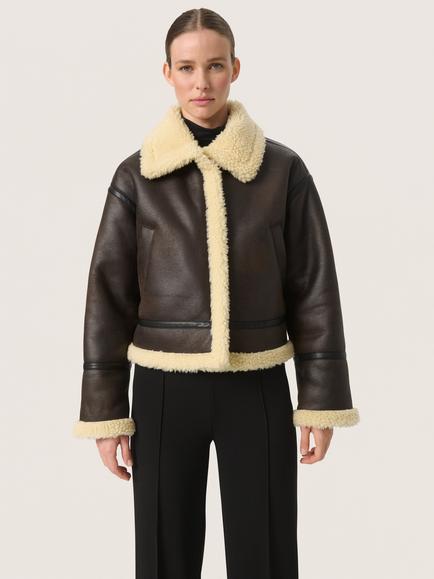Soaked In Luxury Elora Faux Leather Aviator Jacket, Brown, Brown