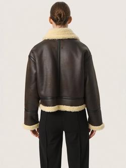 Soaked In Luxury Elora Faux Leather Aviator Jacket, Brown - view 2, Brown