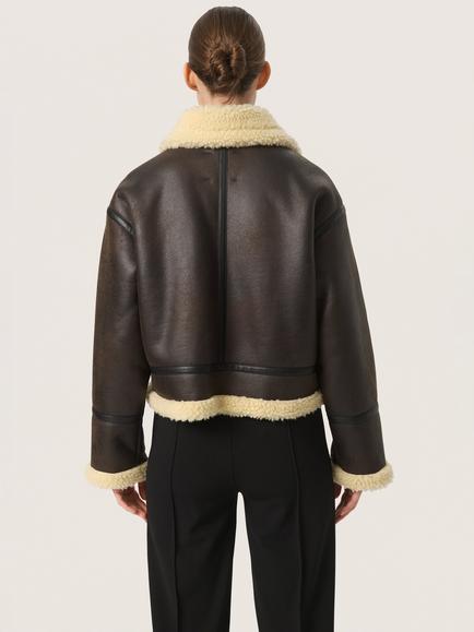 Soaked In Luxury Elora Faux Leather Aviator Jacket, Brown - view 2, Brown