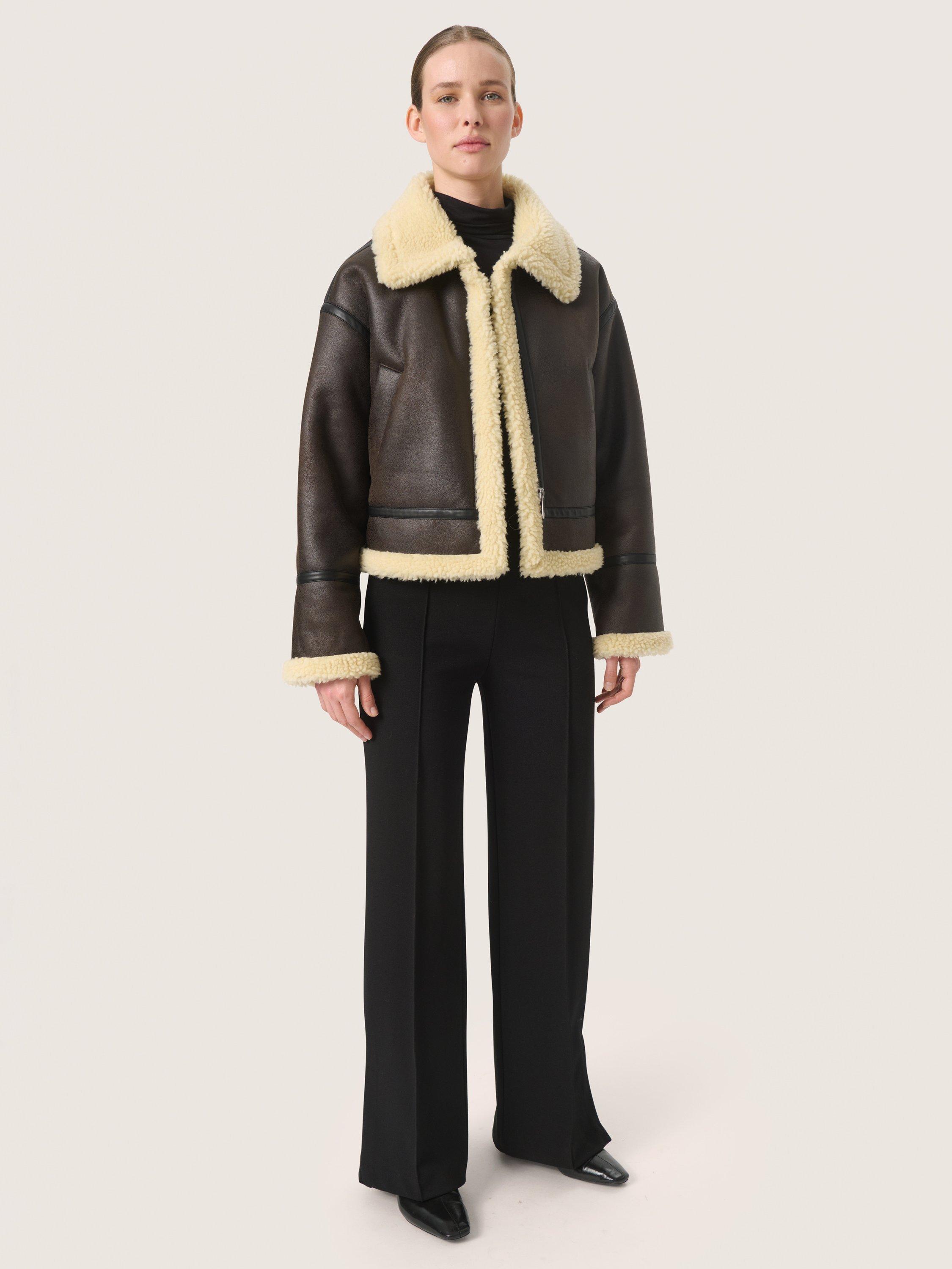 Product image 3 of 6, which shows Soaked In Luxury Elora Faux Leather Aviator Jacket, Brown, M