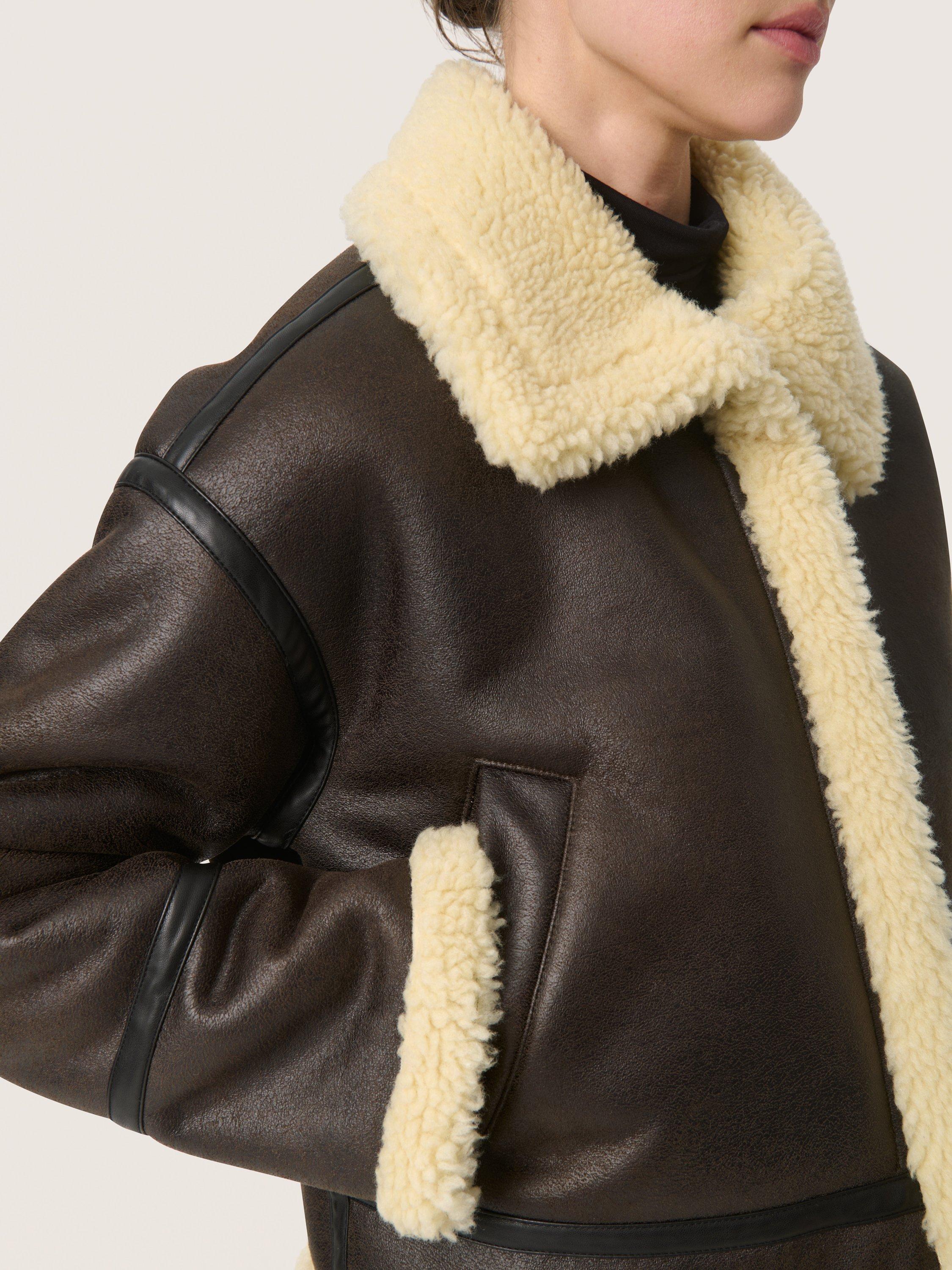 Product image 4 of 6, which shows Soaked In Luxury Elora Faux Leather Aviator Jacket, Brown, M