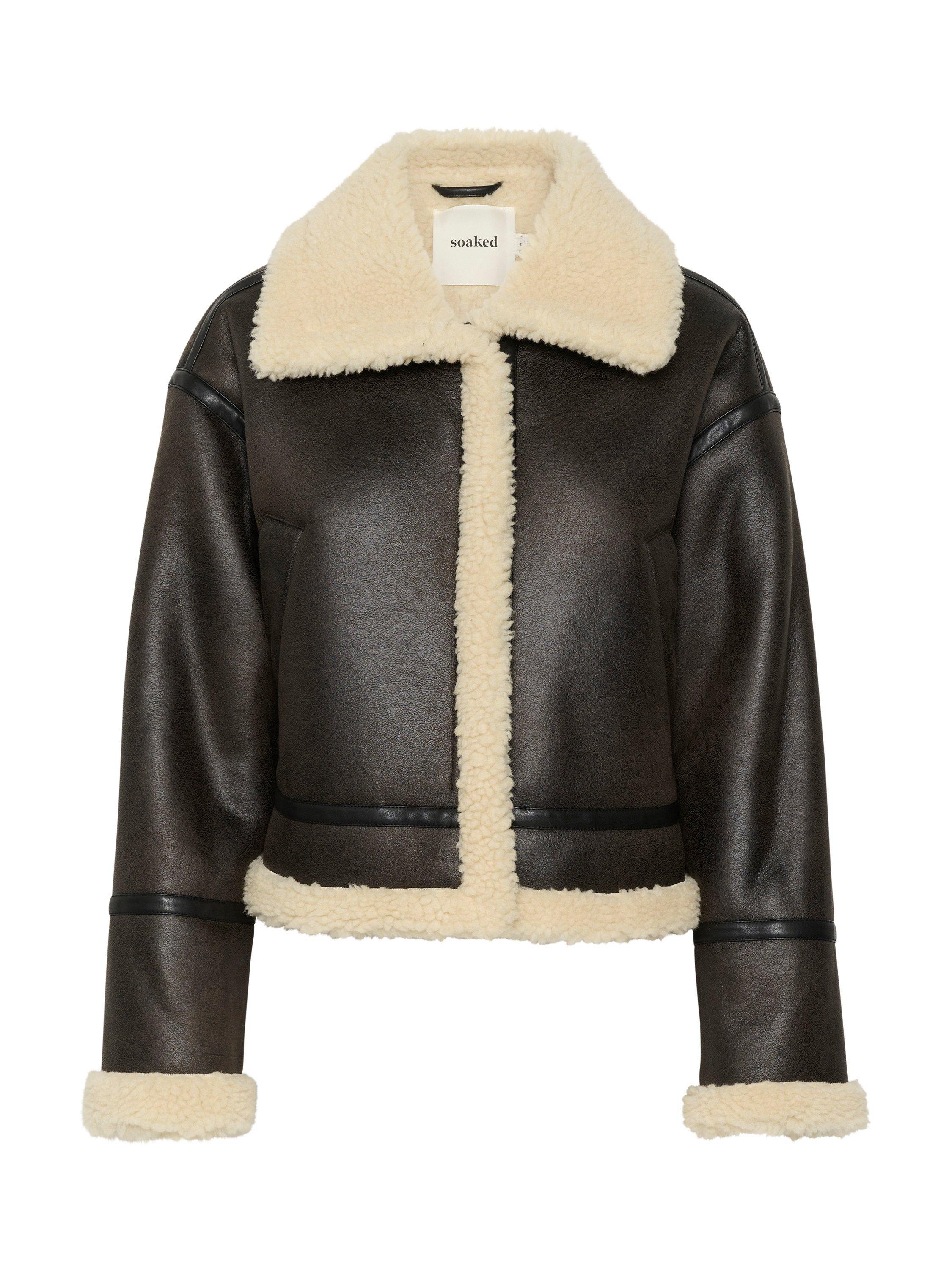Product image 5 of 6, which shows Soaked In Luxury Elora Faux Leather Aviator Jacket, Brown, M