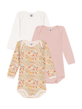 Petit Bateau Baby Cotton Long Sleeve Bodysuits, Pack of 3, Multi