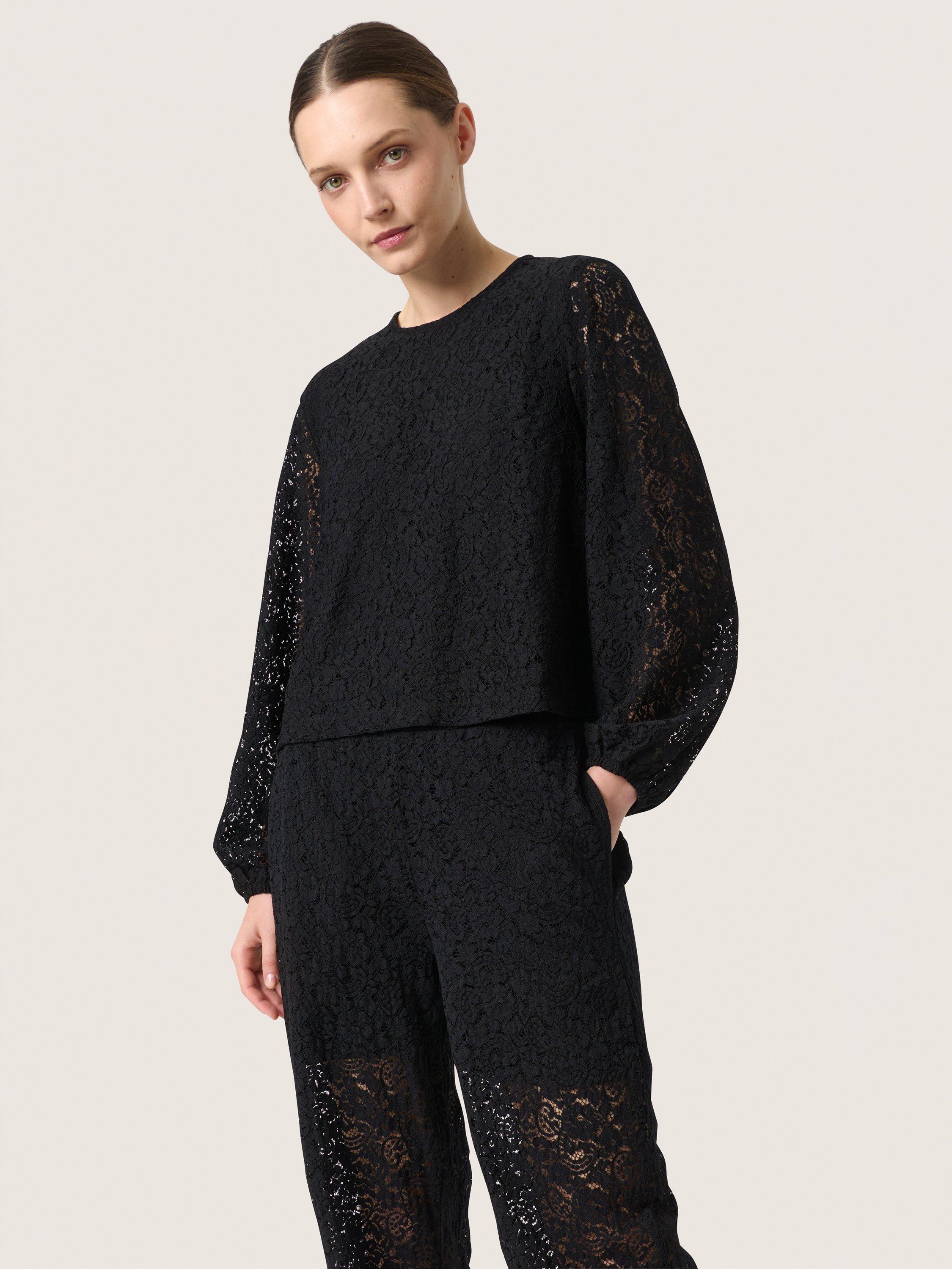 Product image 1 of 6, which shows Soaked In Luxury Henni Lace Trim Top, Black, L