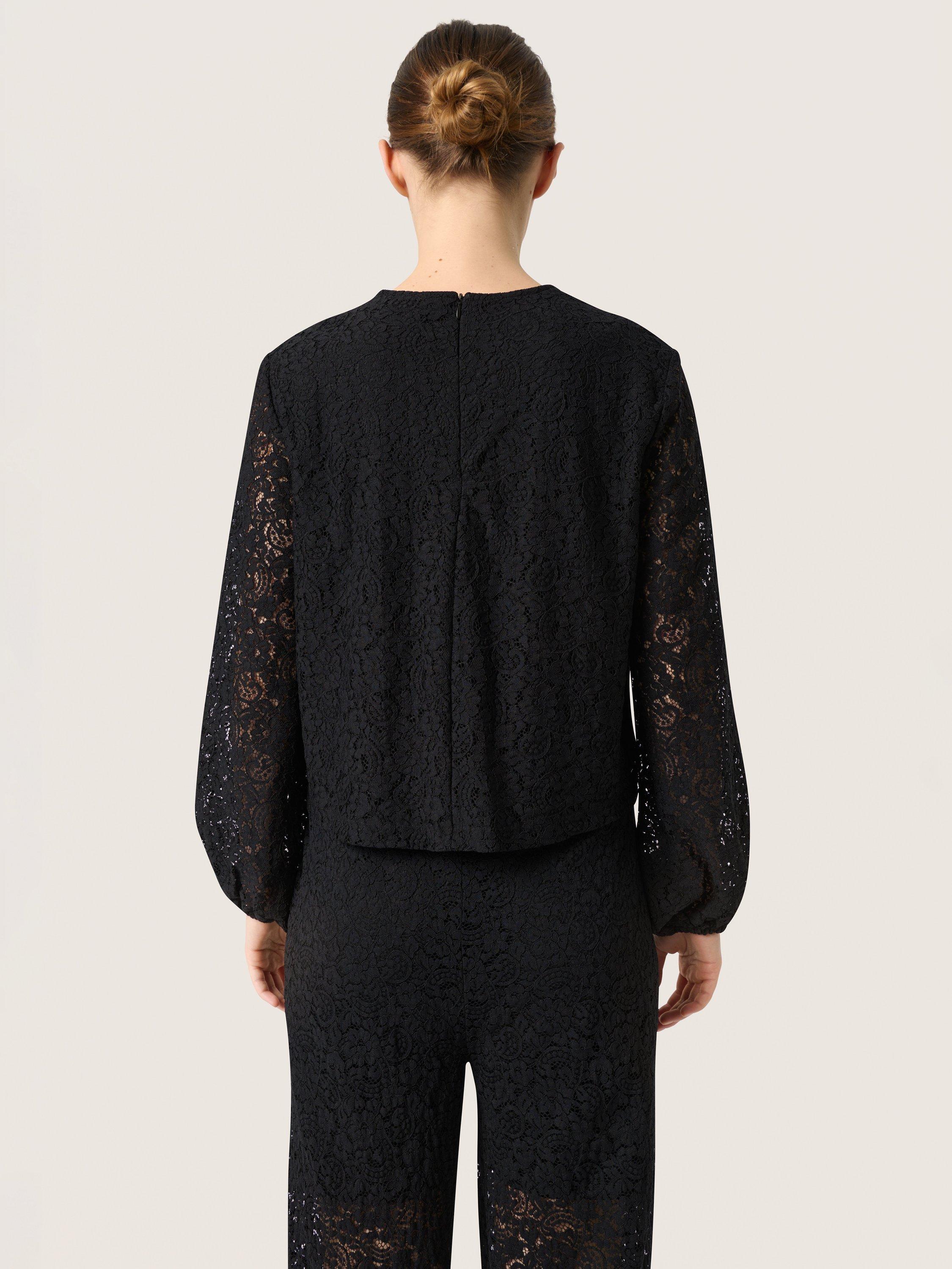 Product image 2 of 6, which shows Soaked In Luxury Henni Lace Trim Top, Black, L