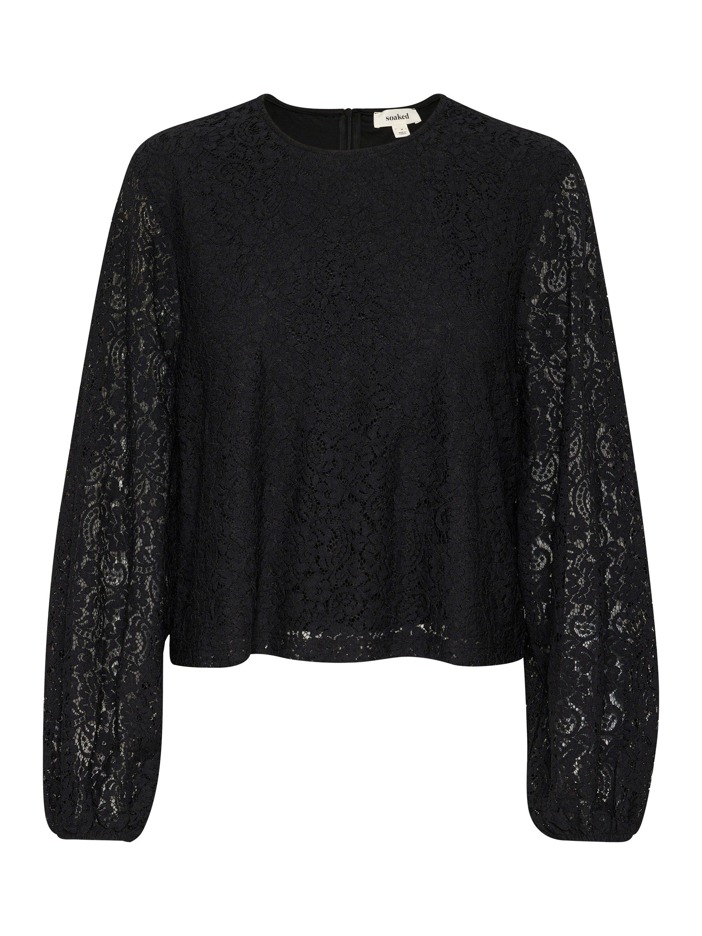 Product image 5 of 6, which shows Soaked In Luxury Henni Lace Trim Top, Black, L
