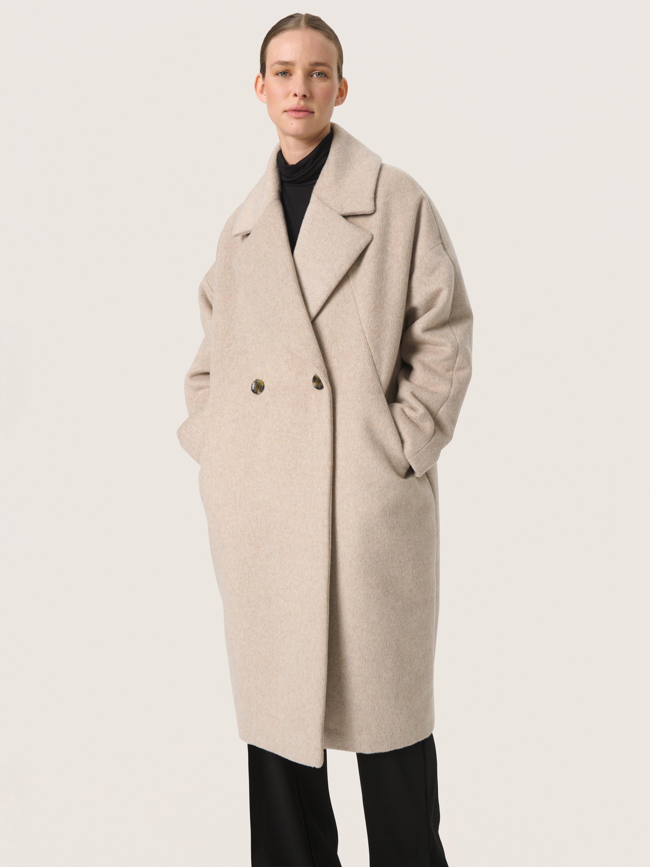 Product image 1 of 6, which shows Soaked In Luxury Calliope Double Breasted Wool Blend Coat, Oatmeal, XS