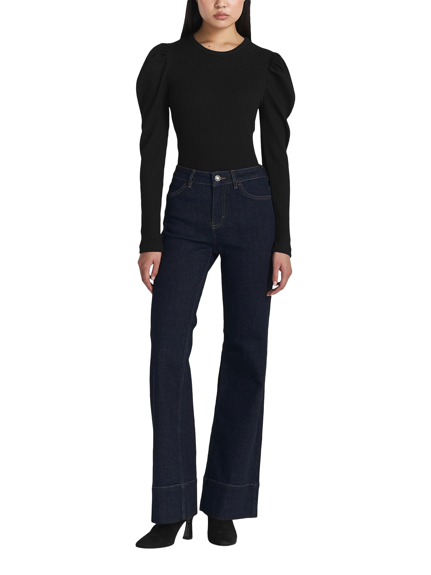 Product image 1 of 3, which shows Twist & Tango Justina Ribbed Long Sleeve Top, Black, S