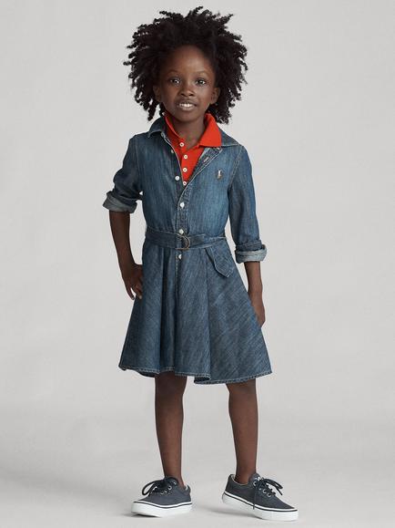 Ralph Lauren Kids' Cotton Denim Shirt Dress, Indigo, Indigo