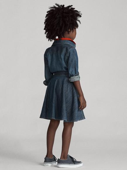Ralph Lauren Kids' Cotton Denim Shirt Dress, Indigo - view 2, Indigo