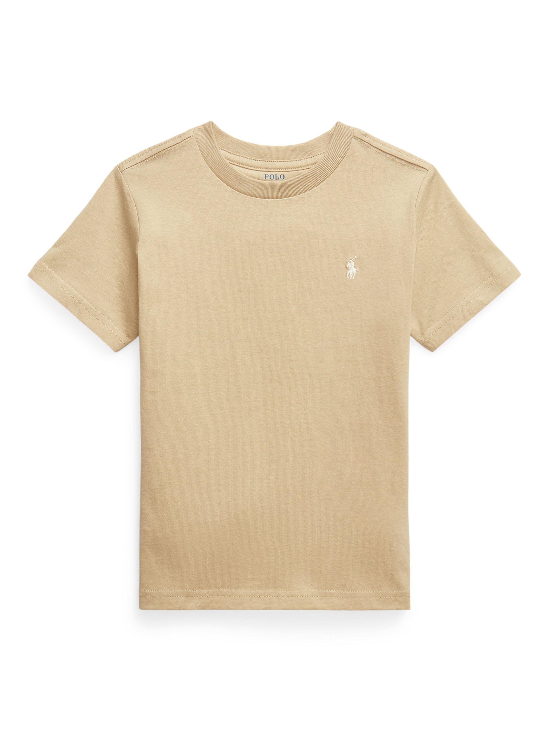 Product image 1 of 2, which shows Ralph Lauren Kids' Cotton Crew Neck T-Shirt, Coastal Beige, 4 years