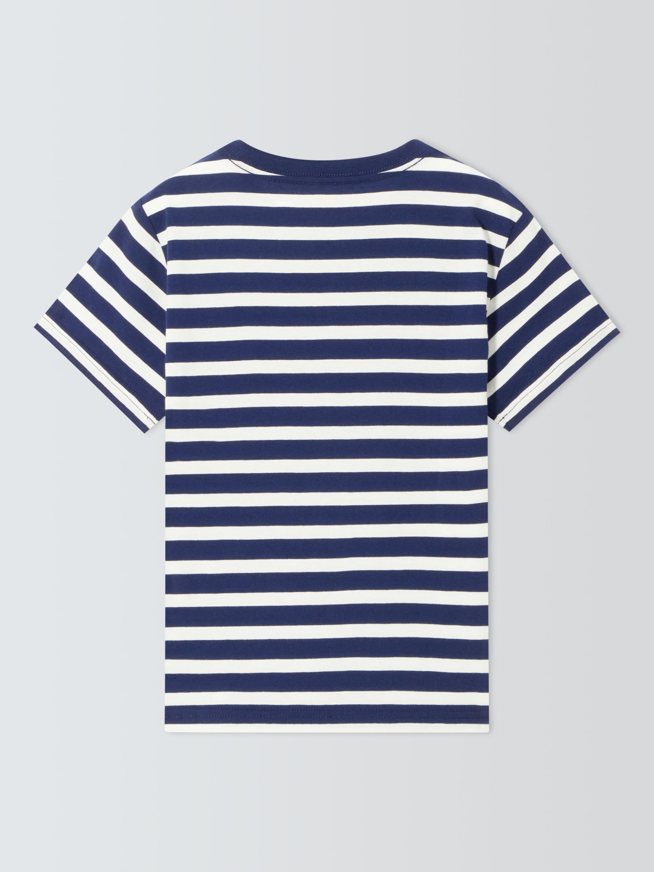 Product image 4 of 5, which shows Polo Ralph Lauren Kids' Logo Stripe Knitted T-Shirt, Newport Navy, M