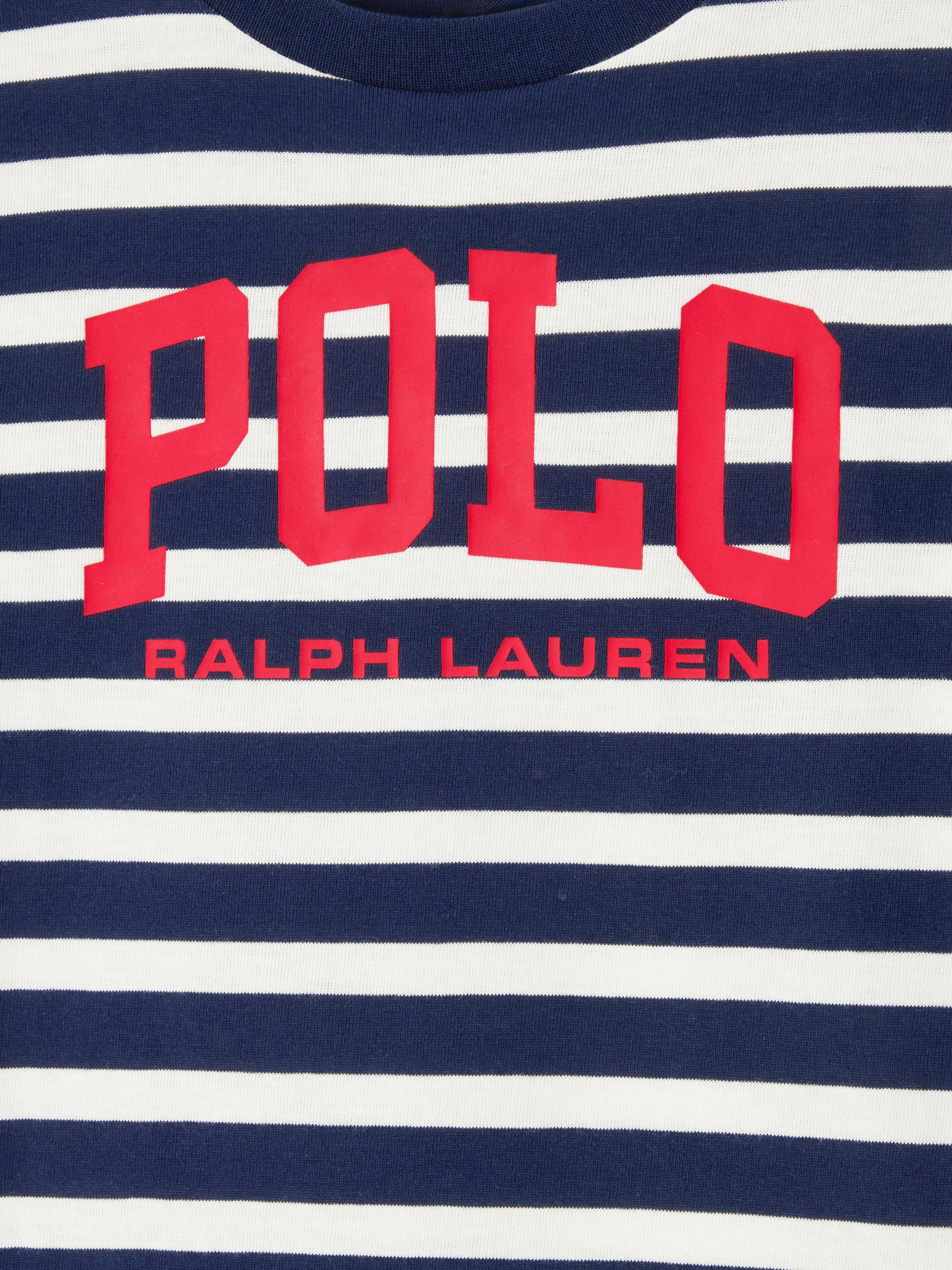 Product image 5 of 5, which shows Polo Ralph Lauren Kids' Logo Stripe Knitted T-Shirt, Newport Navy, M