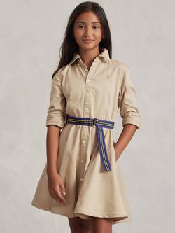 Polo Ralph Lauren Kids' Cotton Chino Shirt Dress, Khaki, Khaki