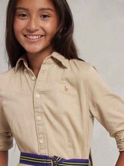 Polo Ralph Lauren Kids' Cotton Chino Shirt Dress, Khaki - view 2, Khaki