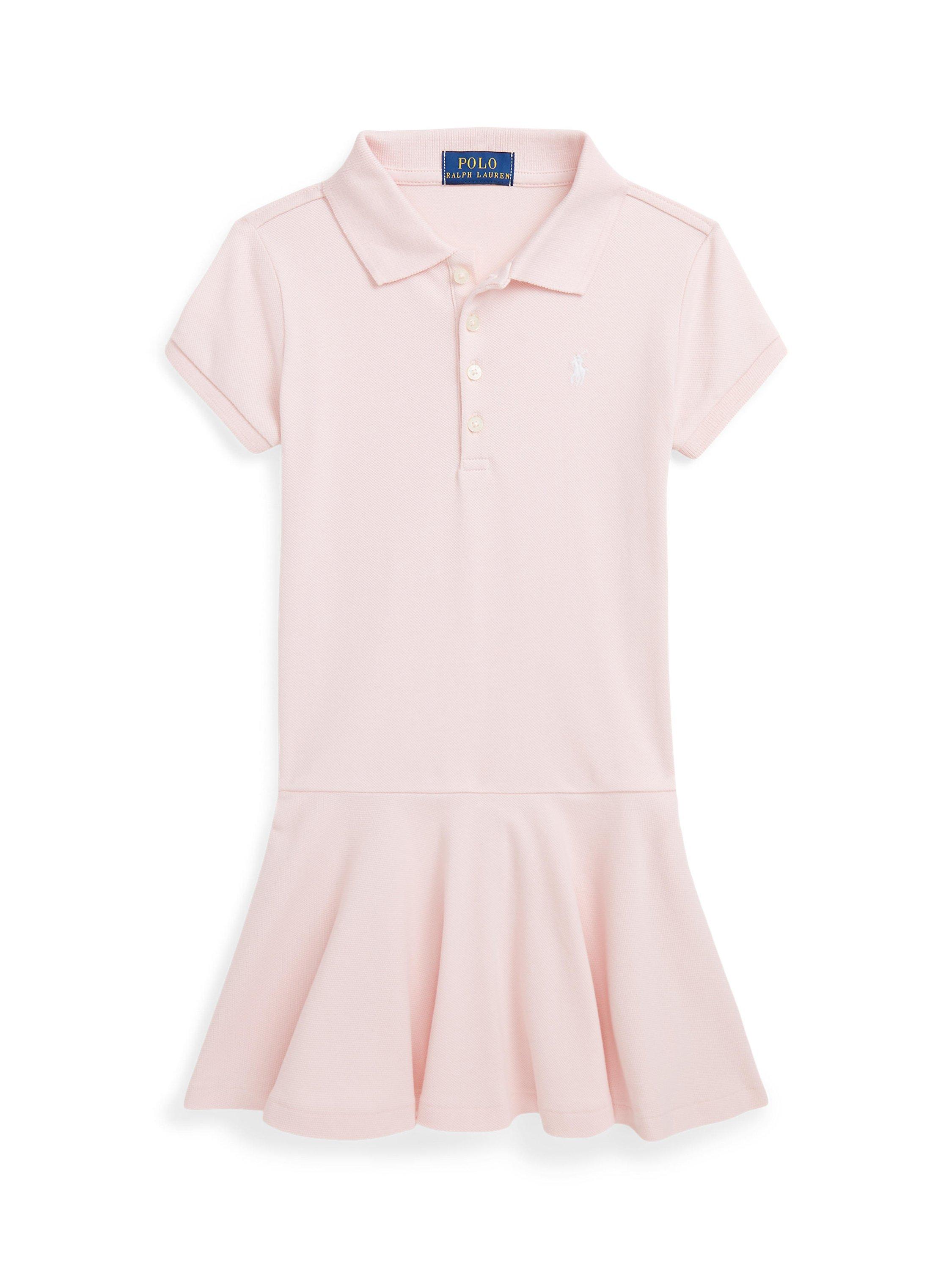 Product image 3 of 4, which shows Ralph Lauren Kids' Cotton Polo Shirt Dress, Pink/White, 2 years