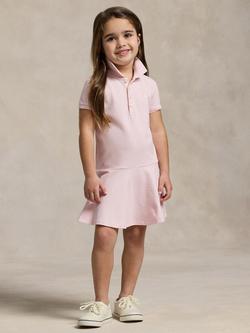 Ralph Lauren Kids' Cotton Polo Shirt Dress, Pink/White, Pink/White