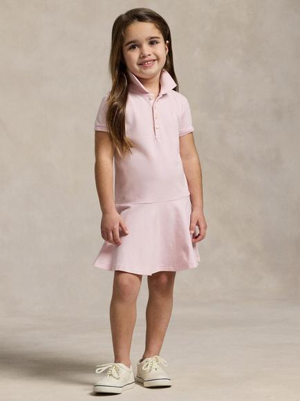 Ralph Lauren Kids' Cotton Polo Shirt Dress, Pink/White, Pink/White