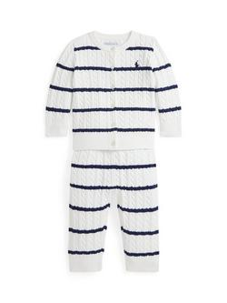 Ralph Lauren Baby Cotton Cable Knit Cardigan & Leggings, Stripe