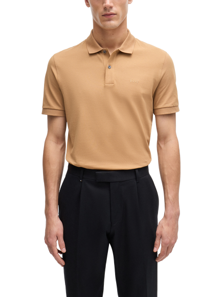 BOSS Organic Cotton Polo Shirt, Medium Beige, Medium Beige
