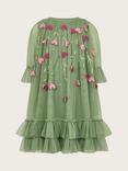 Monsoon Kids' 3D Petal Trapeze Dress, Green