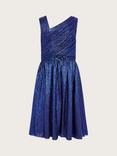 Monsoon Kids' Abigail Metallic Drape Sequin Dress, Navy