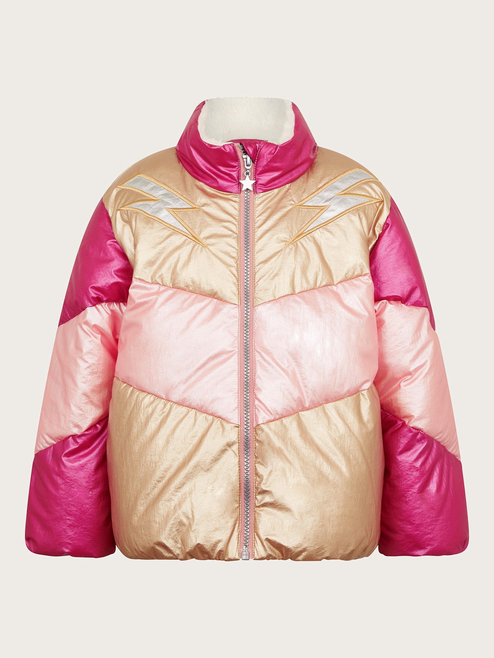 Monsoon Kids Metallic Colour Block Padded Jacket Pink Multi