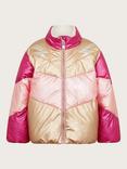 Monsoon Kids' Metallic Colour Block Padded Jacket, Pink/Multi