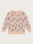 Monsoon Kids' Floral Knitted Jumper, Oatmeal