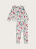 Monsoon Kids' Velour Floral Print Pyjama Set, Green/Multi