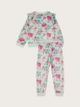 Monsoon Kids' Velour Floral Print Pyjama Set, Green/Multi