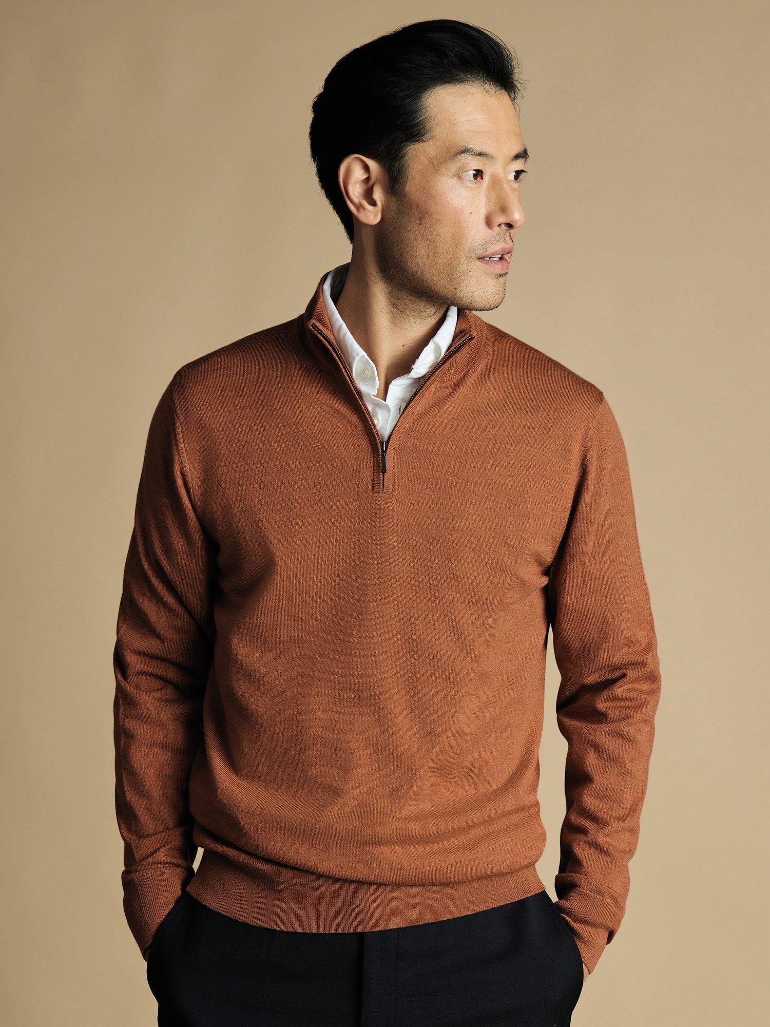 Charles Tyrwhitt Merino Wool Zip Neck Jumper, Orange
