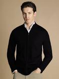 Charles Tyrwhitt Pure Merino Wool Zip Through Cardigan, Black