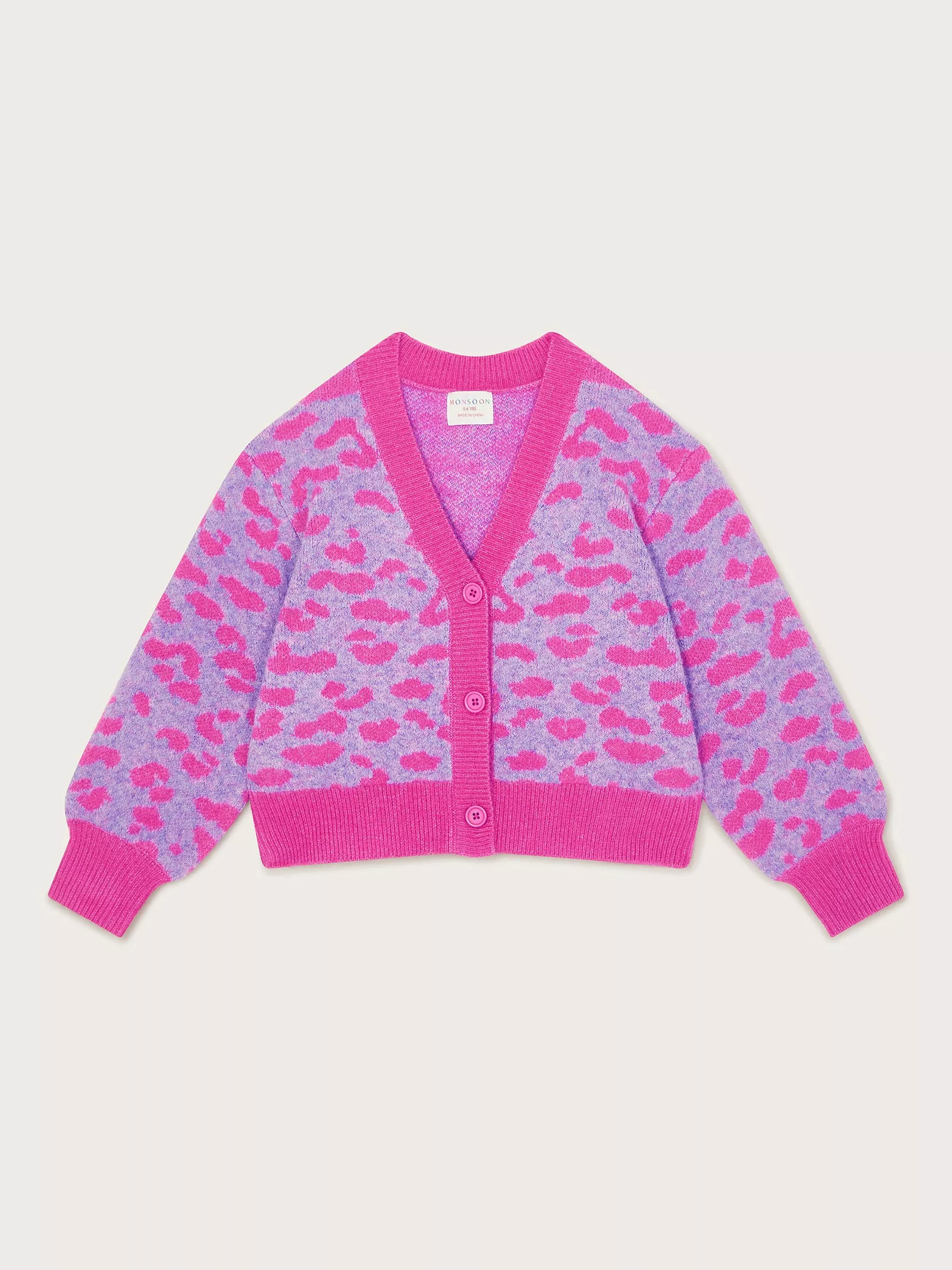 Monsoon Kids Cotton Leopard Print Cardigan Pink