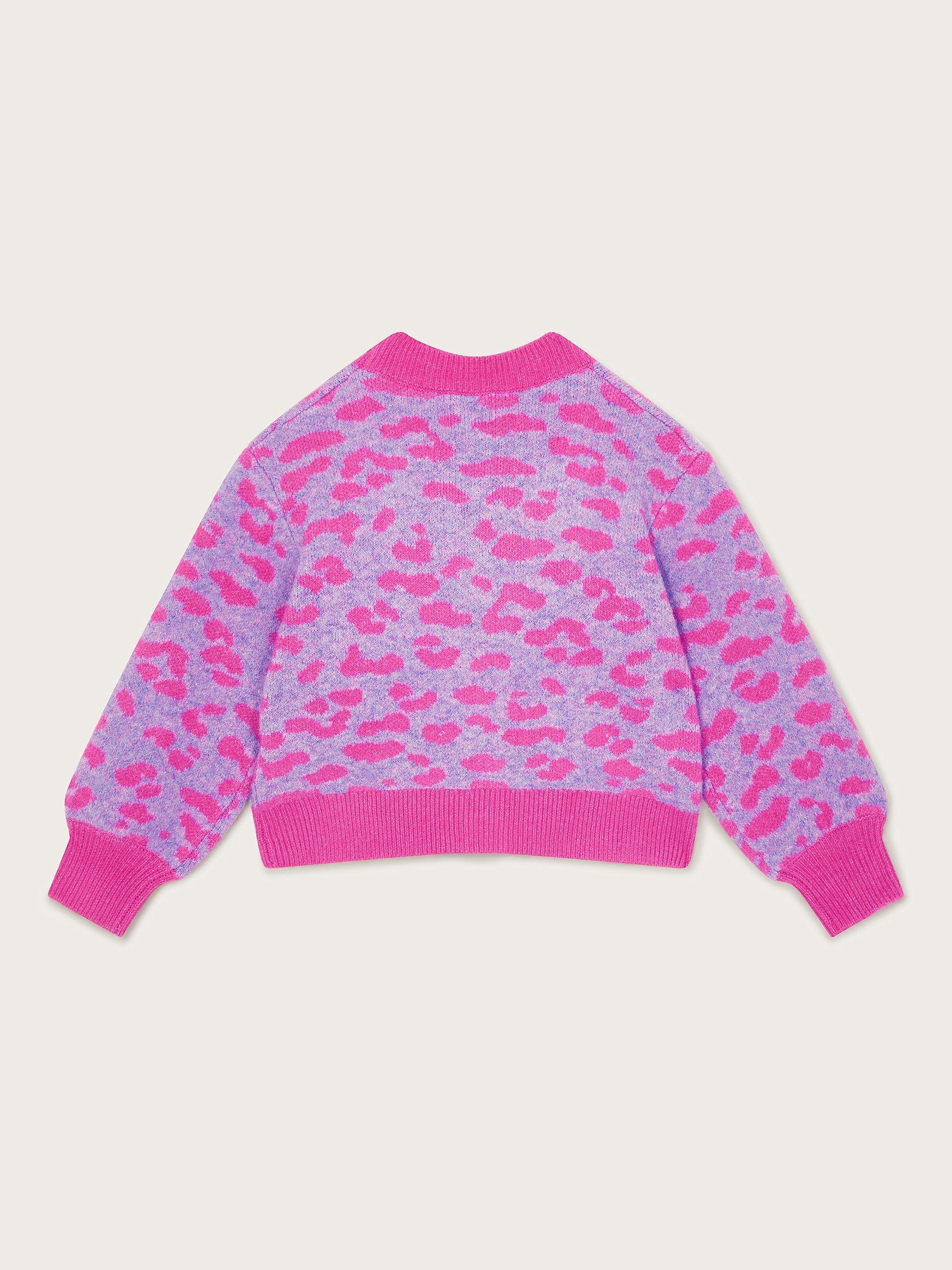 Monsoon Kids Cotton Leopard Print Cardigan Pink