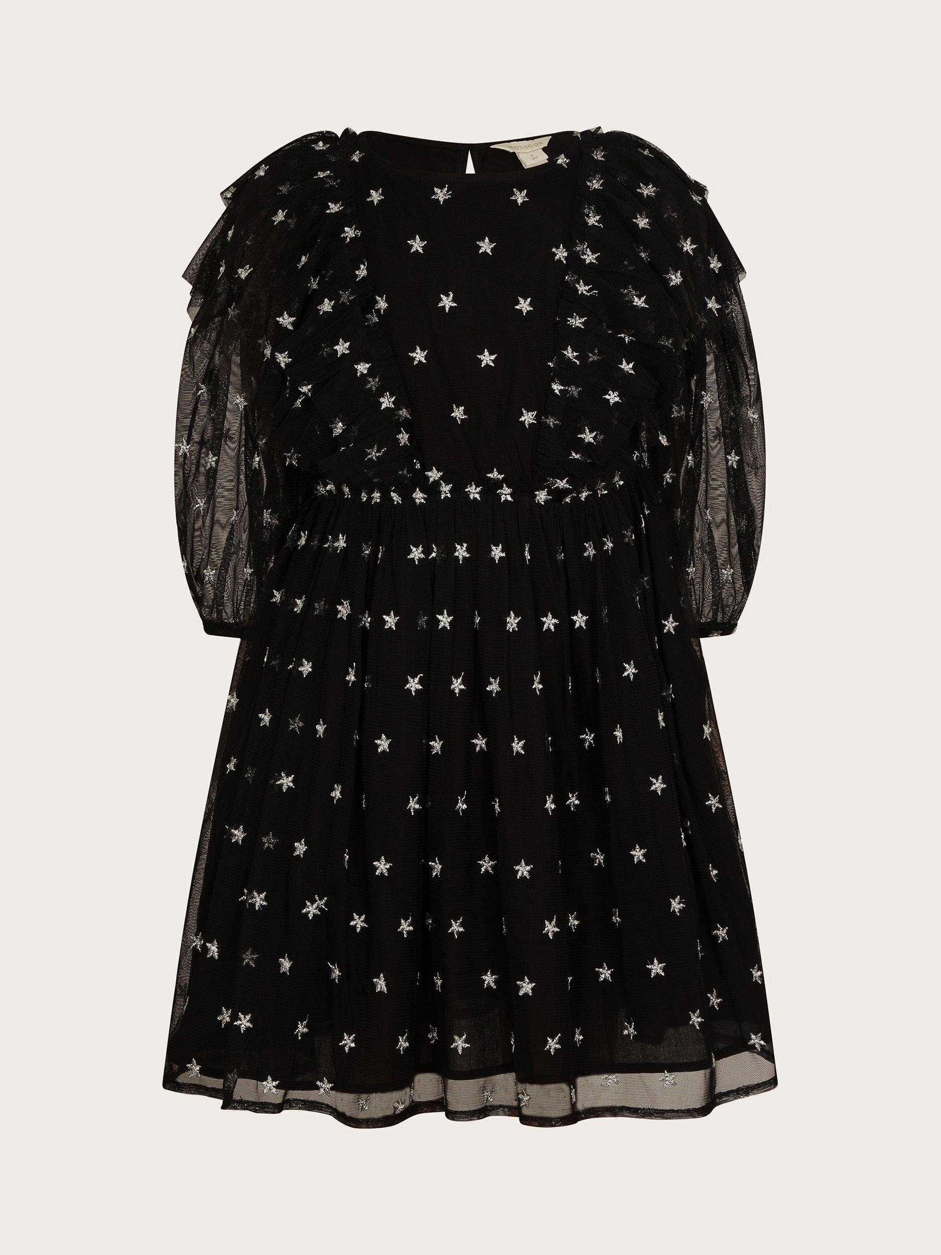 Monsoon Kids Sparkle Star Tulle Midi Dress Black Silver