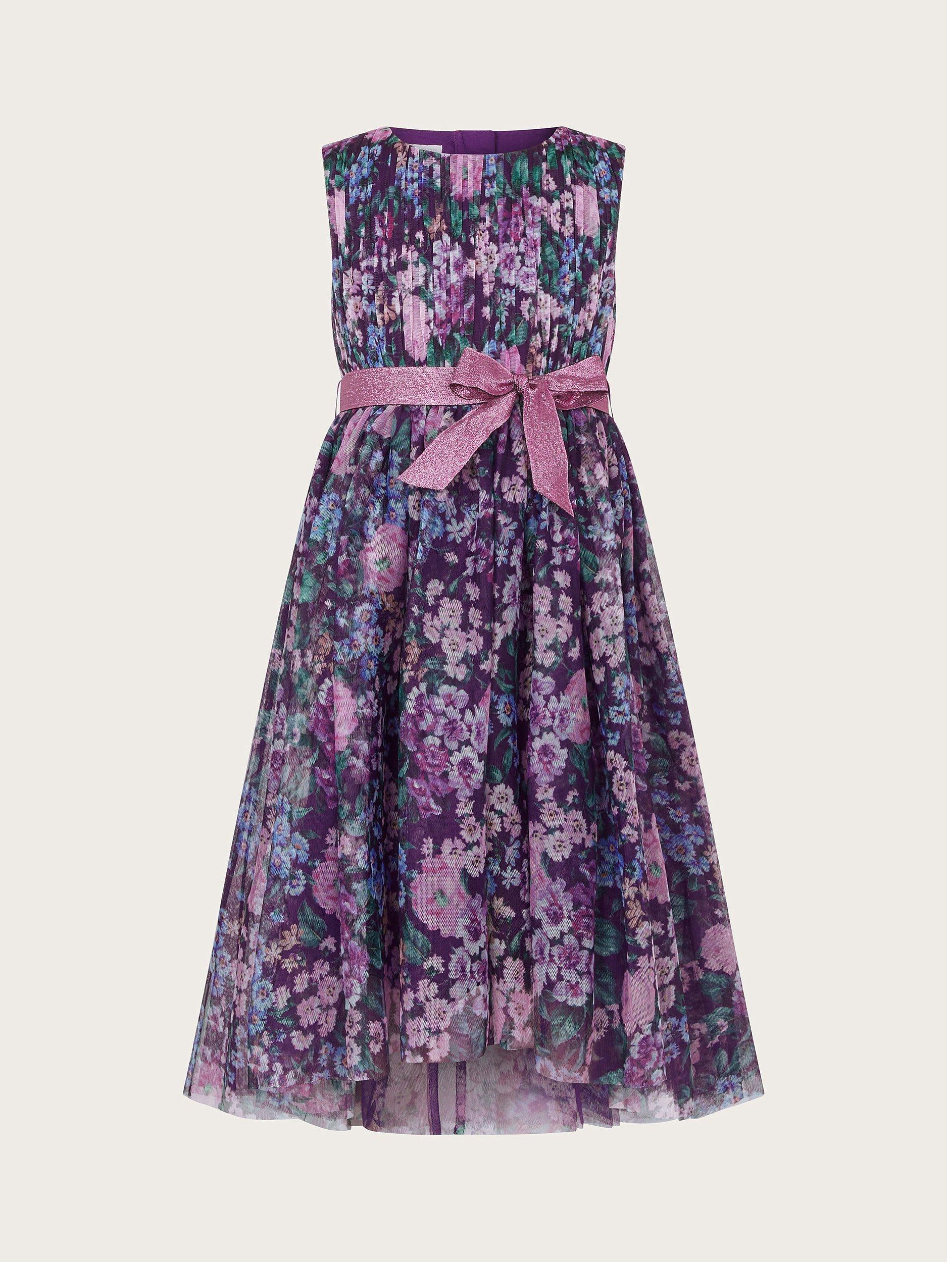 Monsoon Kids' Floral Fit & Flare Dress, Purple