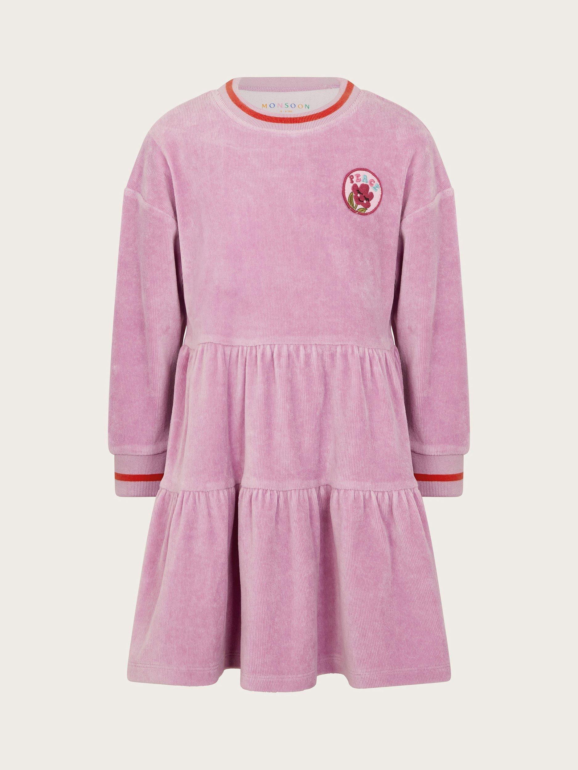 Monsoon Kids' Velour Tiered Dress, Lilac