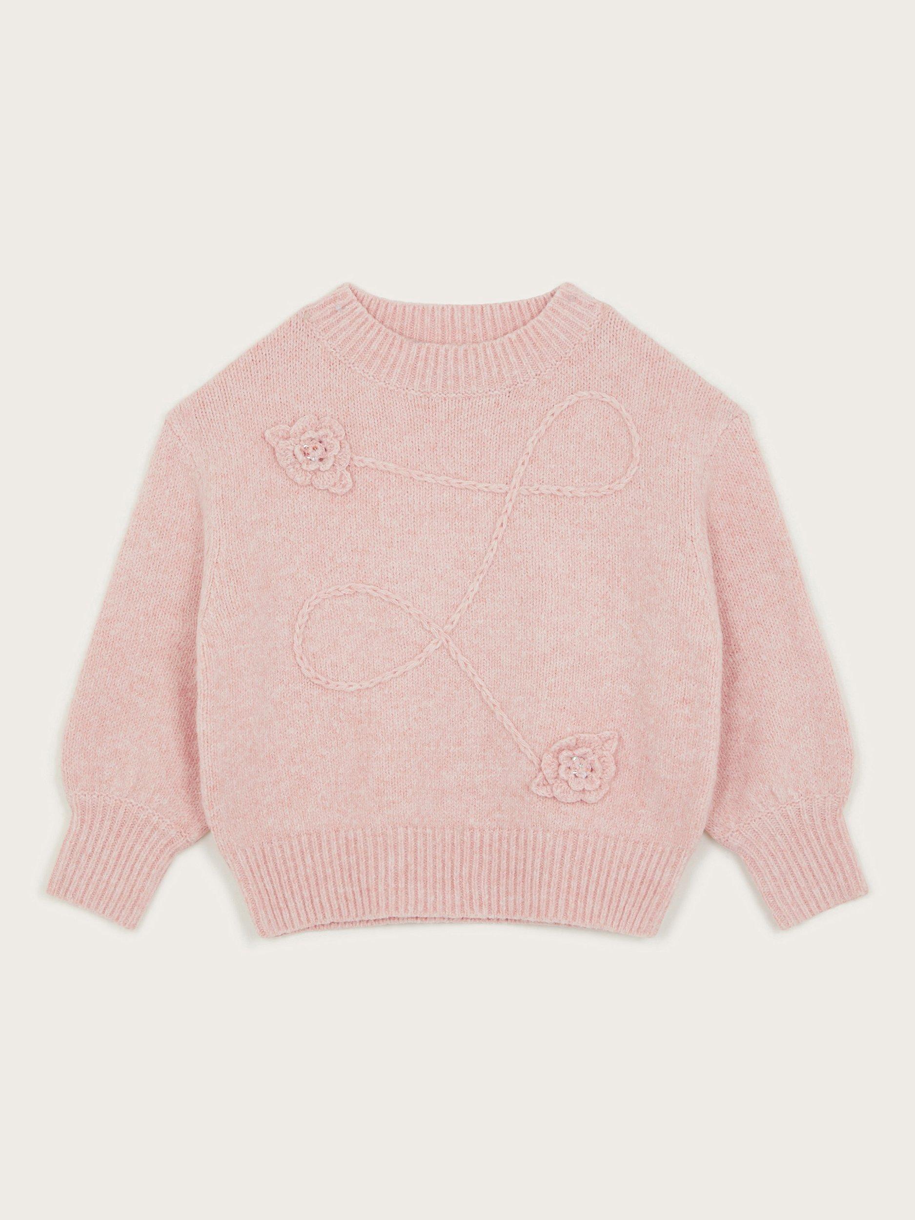 Monsoon Kids' Cornelli Flower Knitted Jumper, Peach