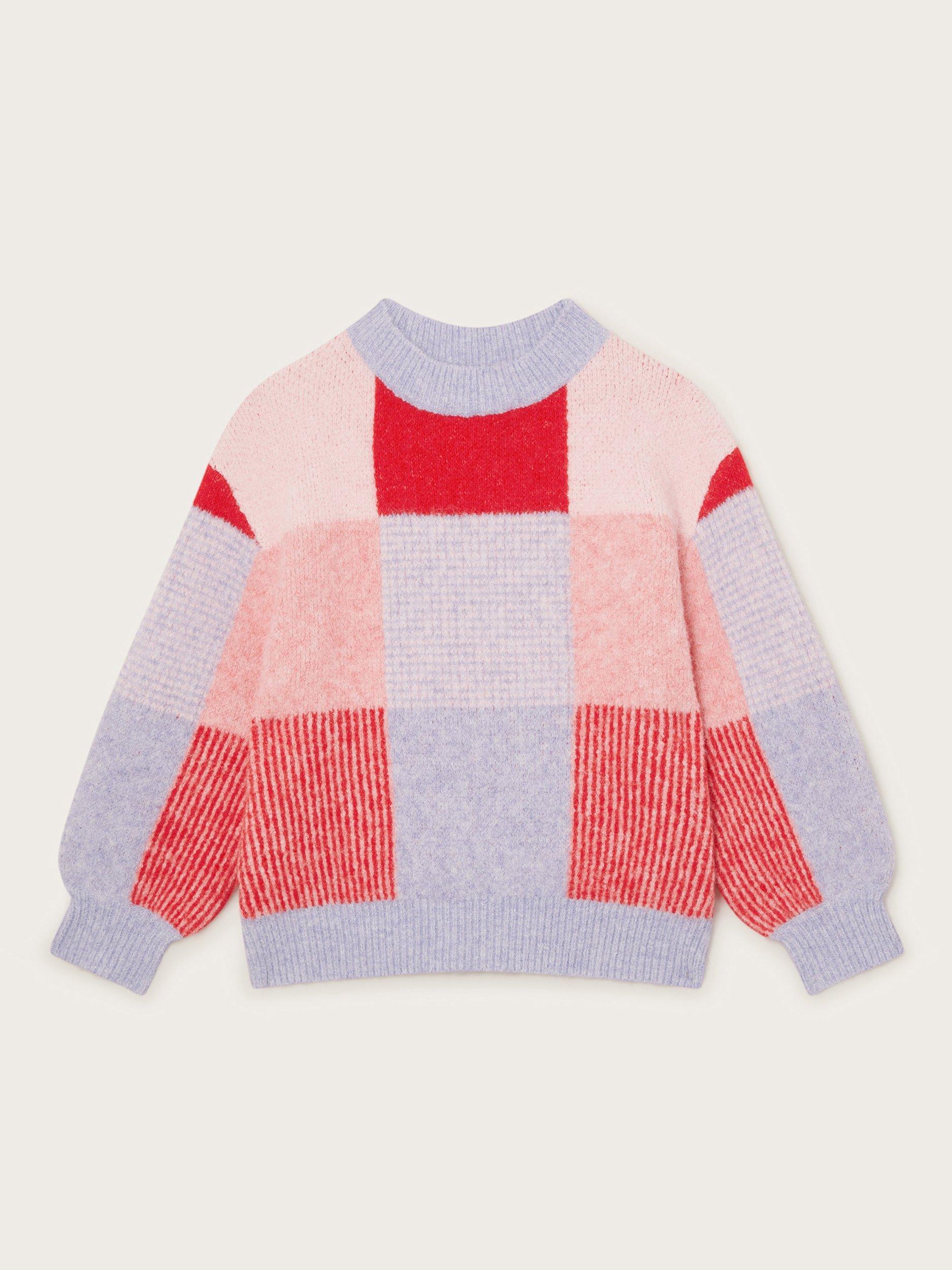 Monsoon Kids' Knitted Check Jumper, Red