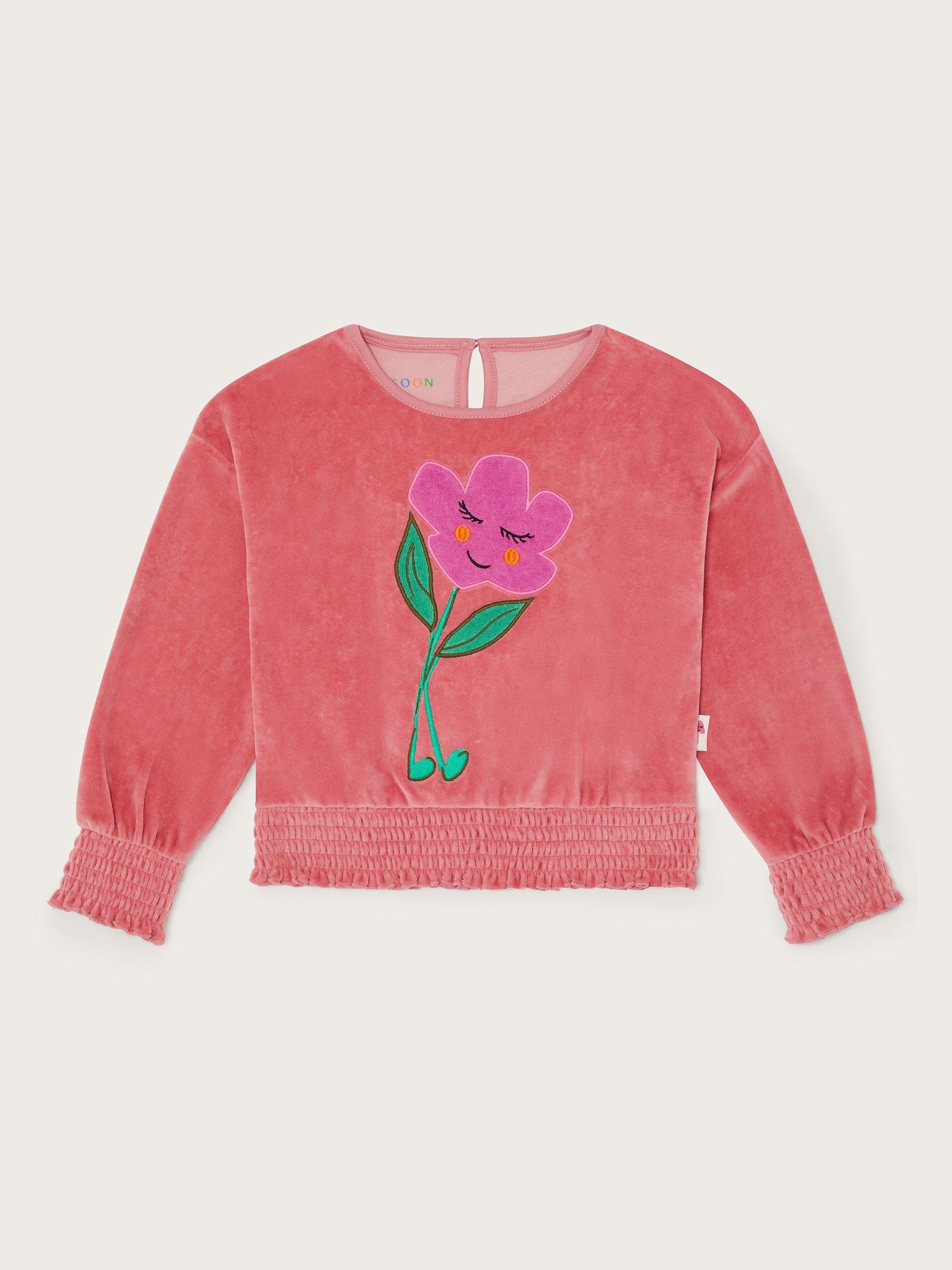 Monsoon Kids' Velour Flower Top, Pink/Multi