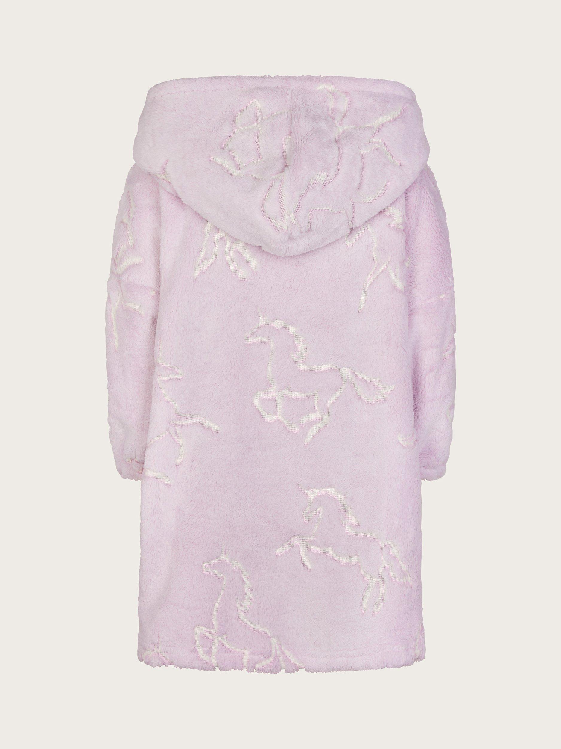 Product image 2 of 3, which shows Monsoon Kids' Fleece Unicorn Print Blanket Hoodie, Pink, 11-12 years