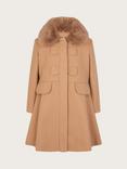 Monsoon Kids' Faux Fur Collar Bow Swing Coat, Camel