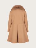 Monsoon Kids' Faux Fur Collar Bow Swing Coat, Camel