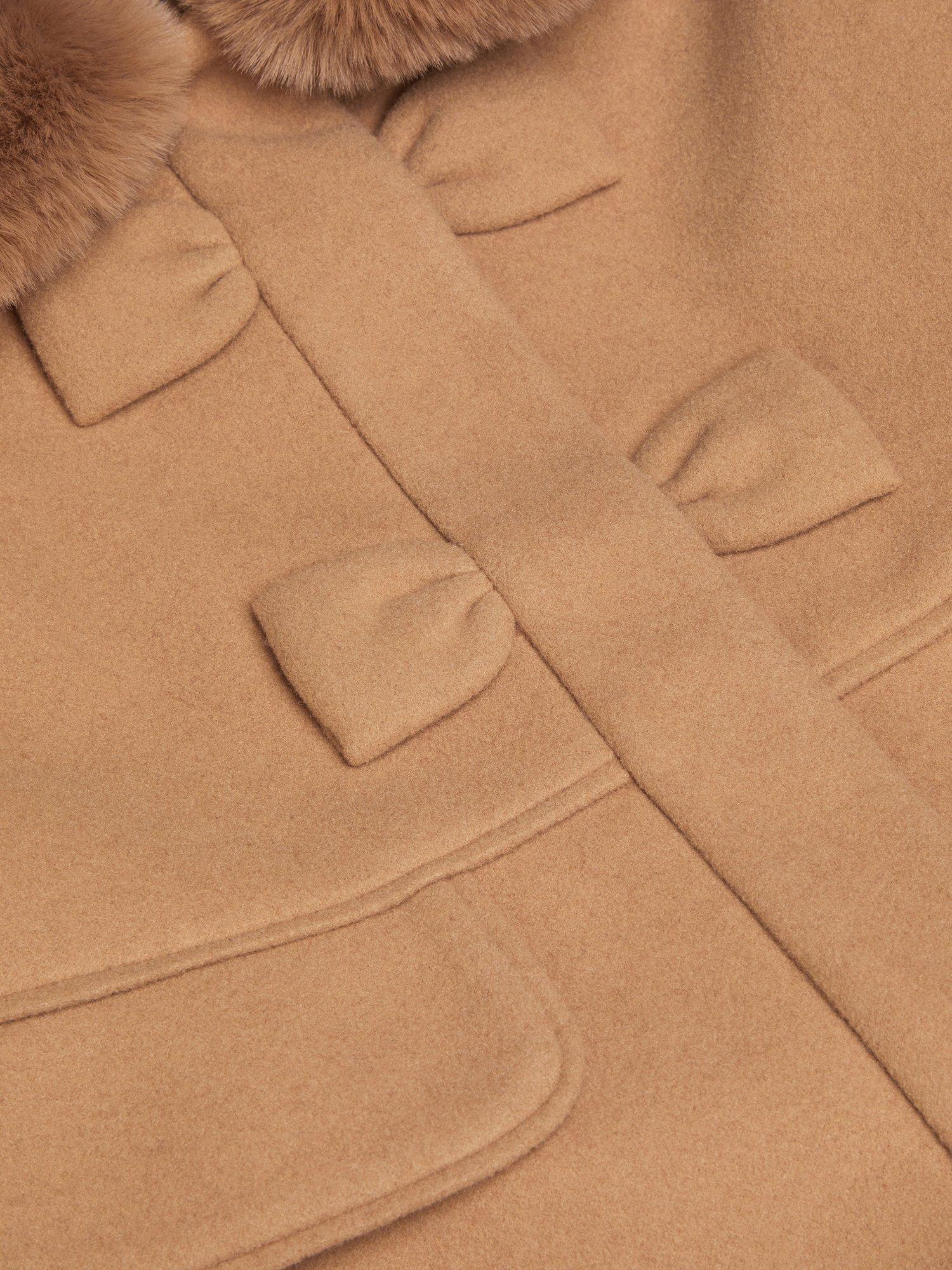 Product image 3 of 3, which shows Monsoon Kids' Faux Fur Collar Bow Swing Coat, Camel, 9-10 years