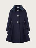 Monsoon Kids' Faux Fur Collar Peplum Coat, Navy