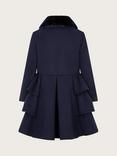 Monsoon Kids' Faux Fur Collar Peplum Coat, Navy