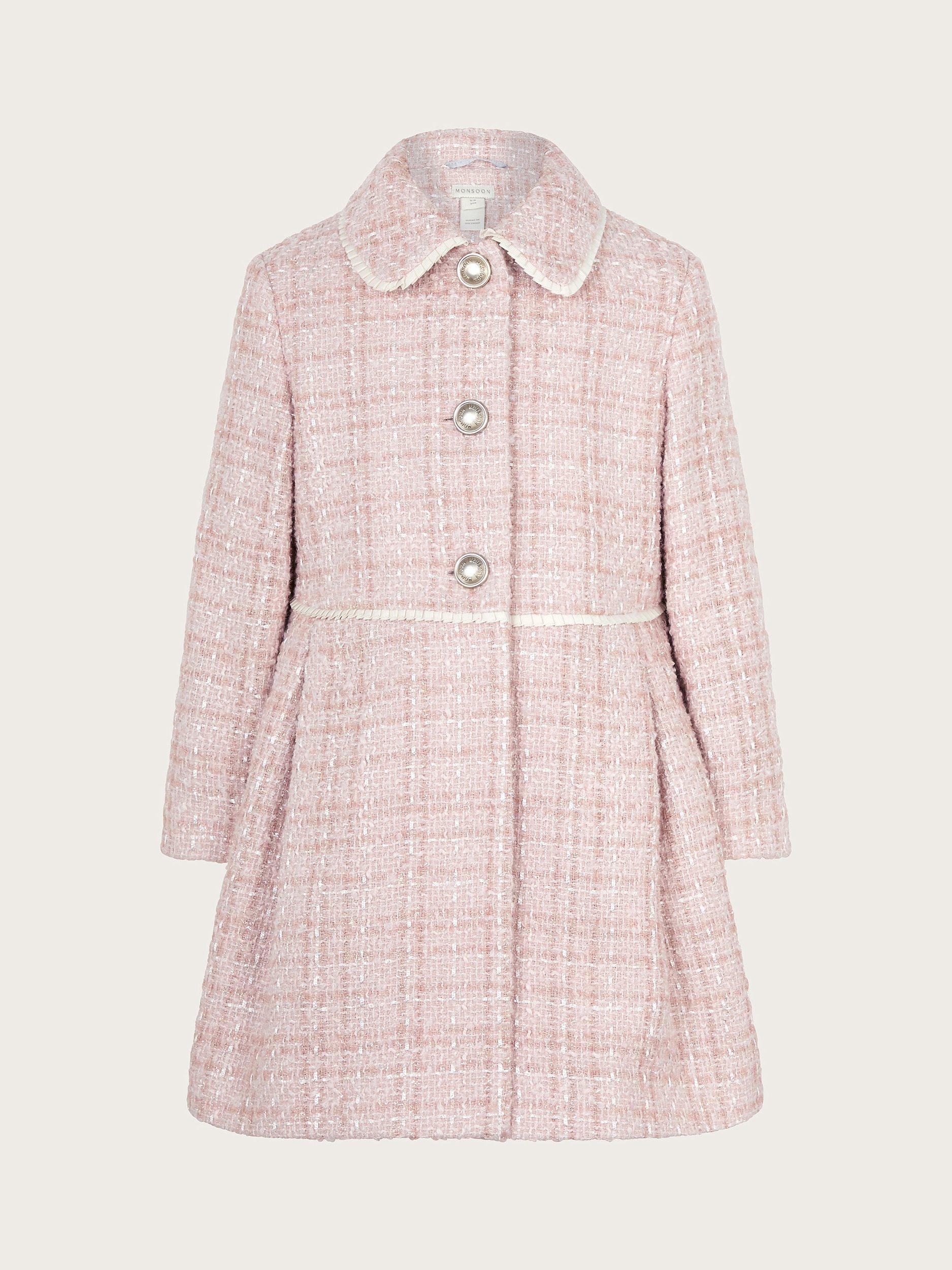 Monsoon Kids Tweed Collar Coat Pink