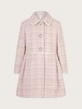 Monsoon Kids' Tweed Collar Coat, Pink