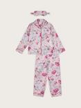 Monsoon Kids' Satin Rose Print Pyjama Set, Pink